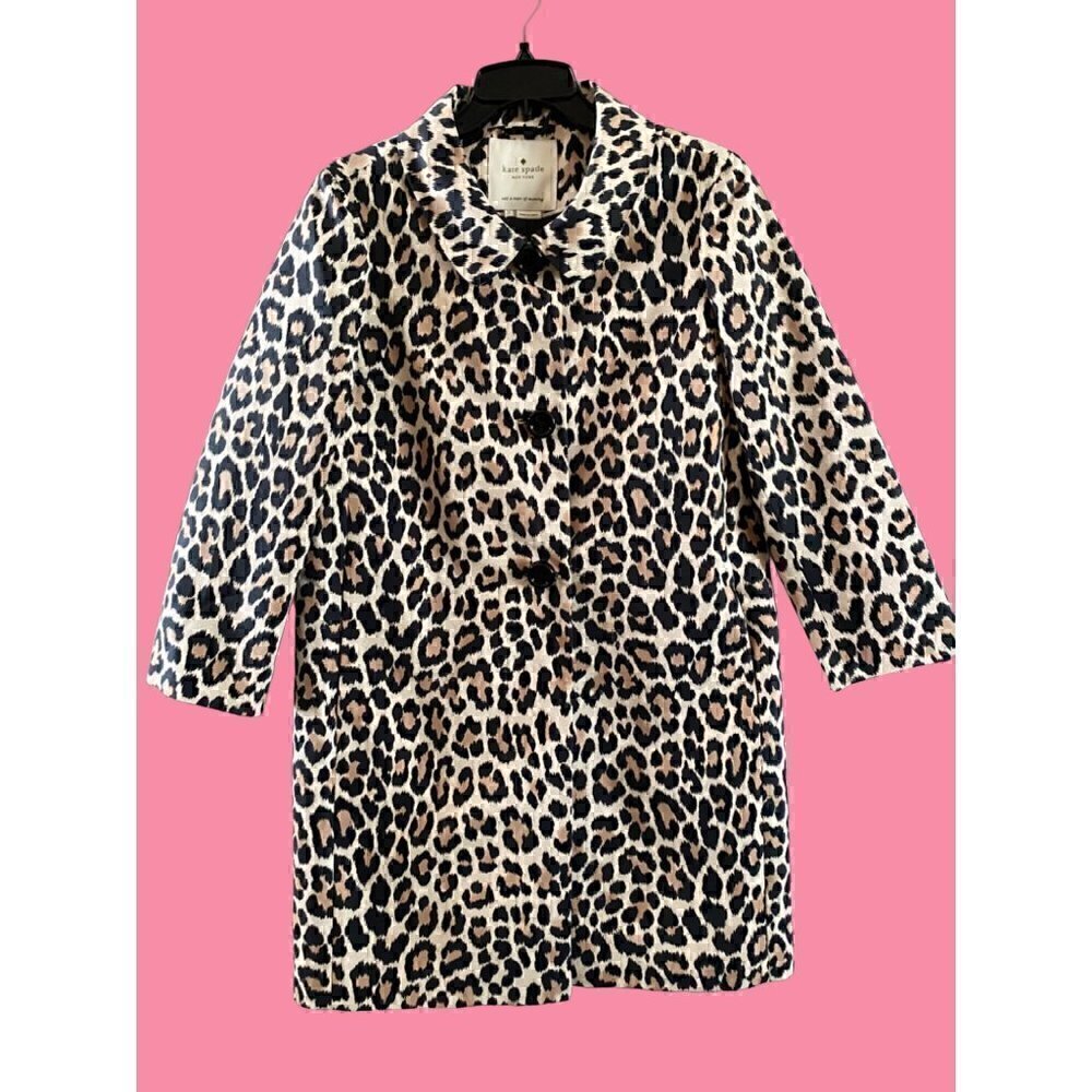 kate spade franny coat day disco sz 2 leopard print cotton silk brown black tan